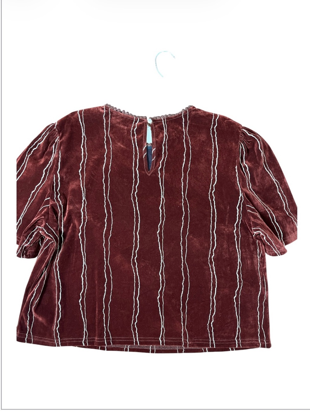 NWT Melloday Velvet Stripe Applique Puff Sleeve Crew Neck Top Size XL MSRP$69 - Picture 2 of 6